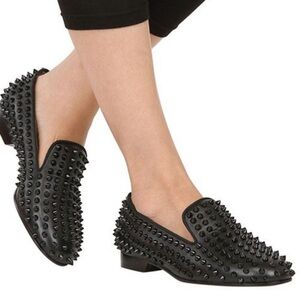 CHRISTIAN LOUBOUTIN DANDELION SPIKES Black Flats Size 35 U.S. 5-5.5